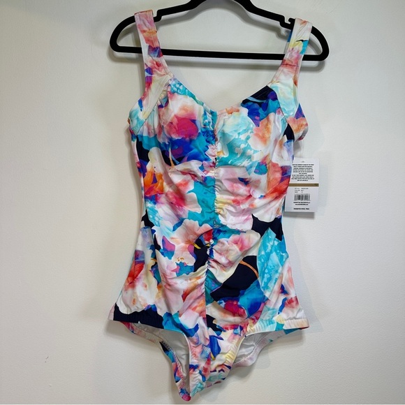 Maxine of Hollywood | Floral One Piece Swimsuit |Tummy Control Shirred Front - Picture 1 of 7